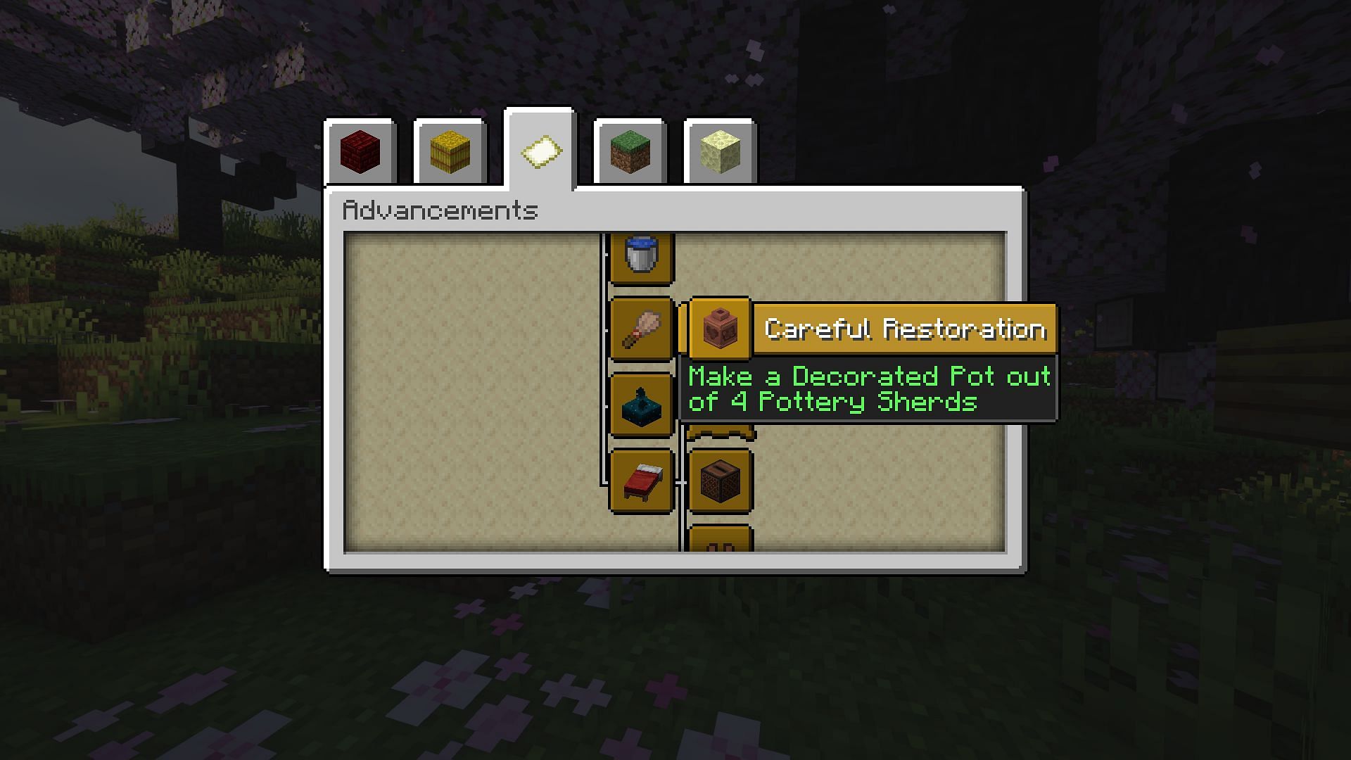 Careful restoration achievement in Minecraft (Image via Mojang)