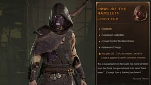 Cowl of the Nameless in Diablo 4: How to get, Unique Effects, Affixes, and more