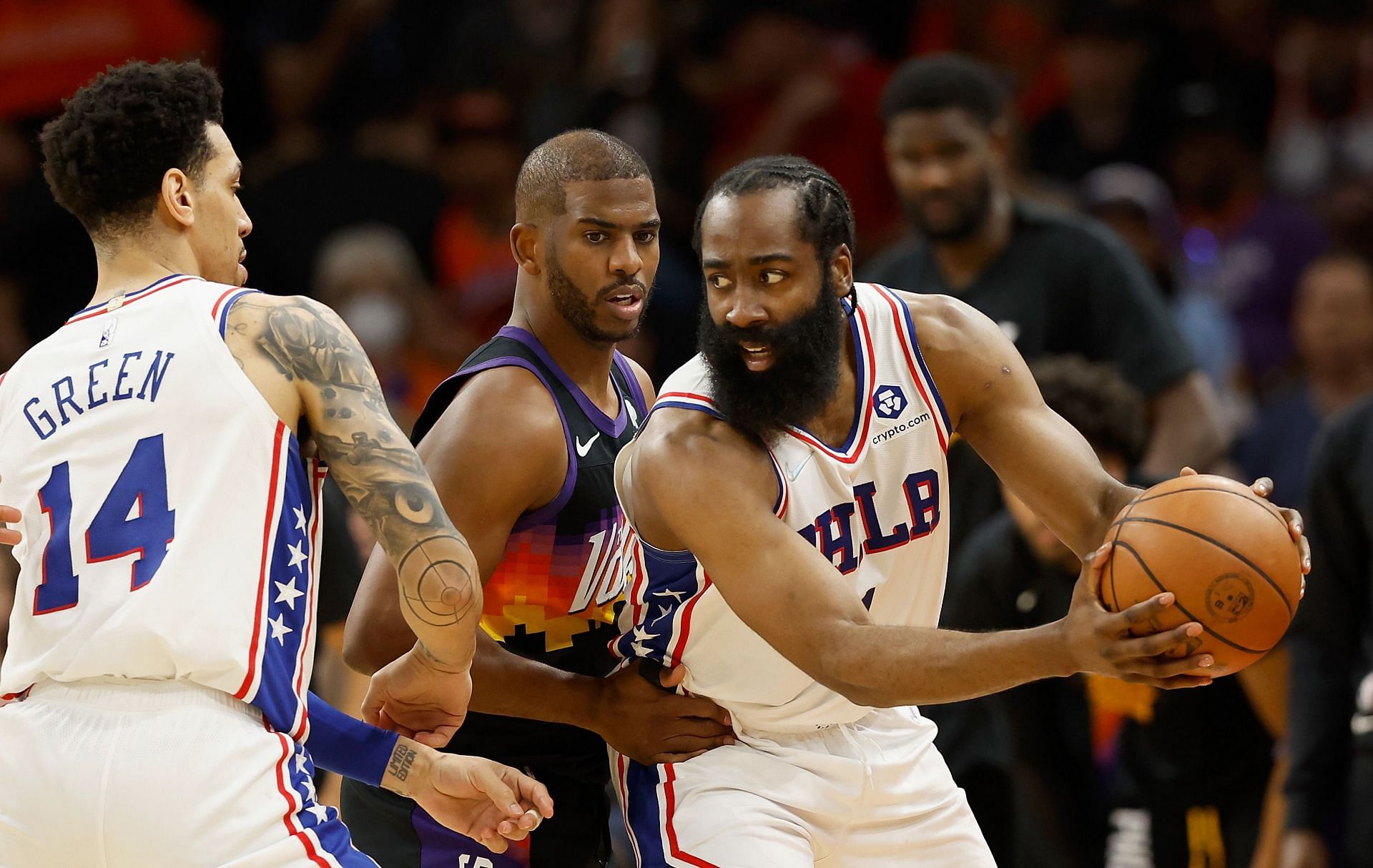 Phoenix Suns star point guard Chris Paul and Philadelphia 76ers star guard James Harden