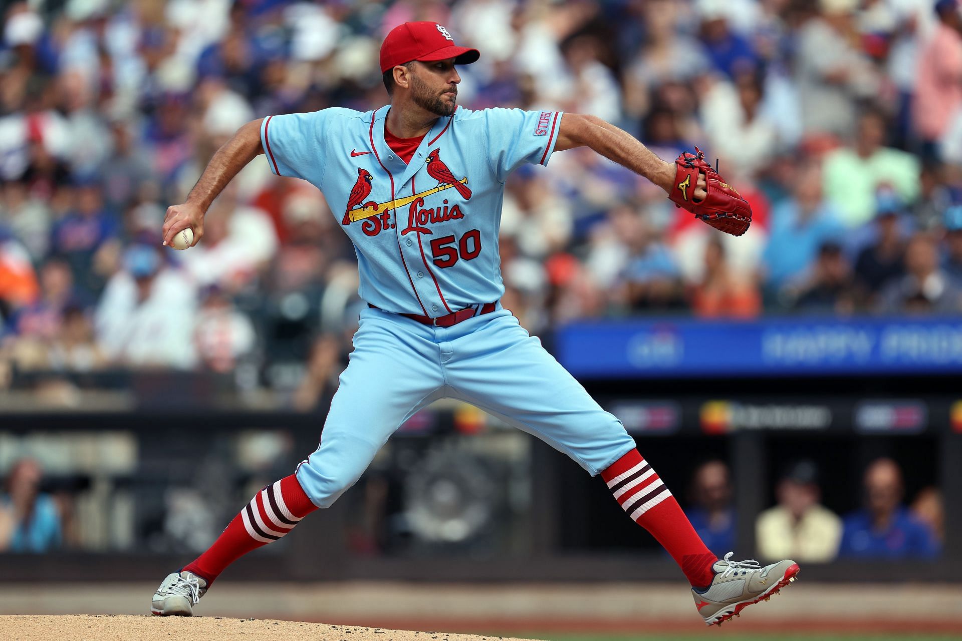 Adam Wainwright of the St. Louis Cardinals pitches against the New York Mets at Citi Field