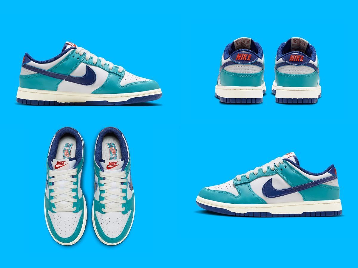 The upcoming Nike Dunk Low &quot;Teal Navy&quot; sneakers come clad in multiple shades of blue (Image via Sportskeeda)