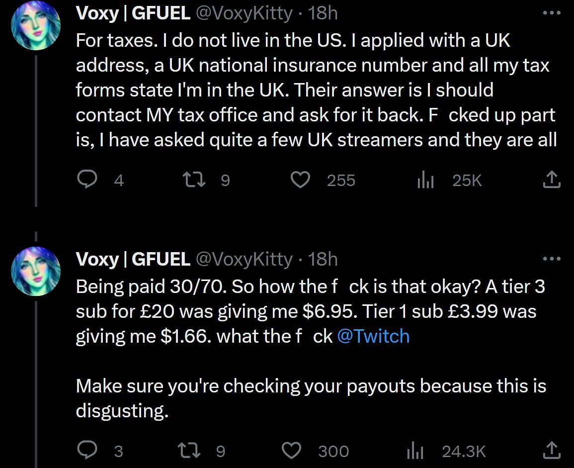 VoxyKitty claims other UK creators have also been affected by erroneous subscription split (Image via VoxyKitty/Twitter)