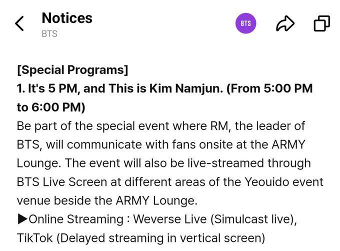 BTS' 10th] RM of BTS tunes in live with fans at Yeouido