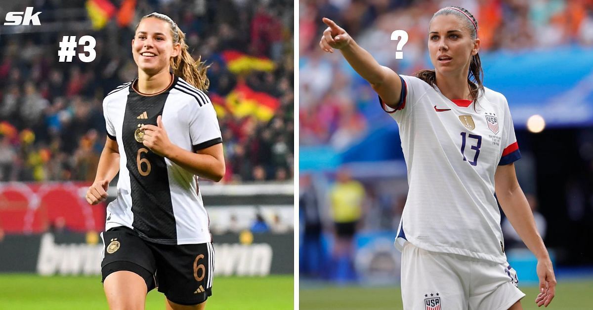 Lena Oberdorf of Germany (left) and Alex Morgan of the USA (right)