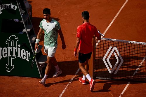 Carlos Alcaraz and Novak Djokovic at the 2023 French Open