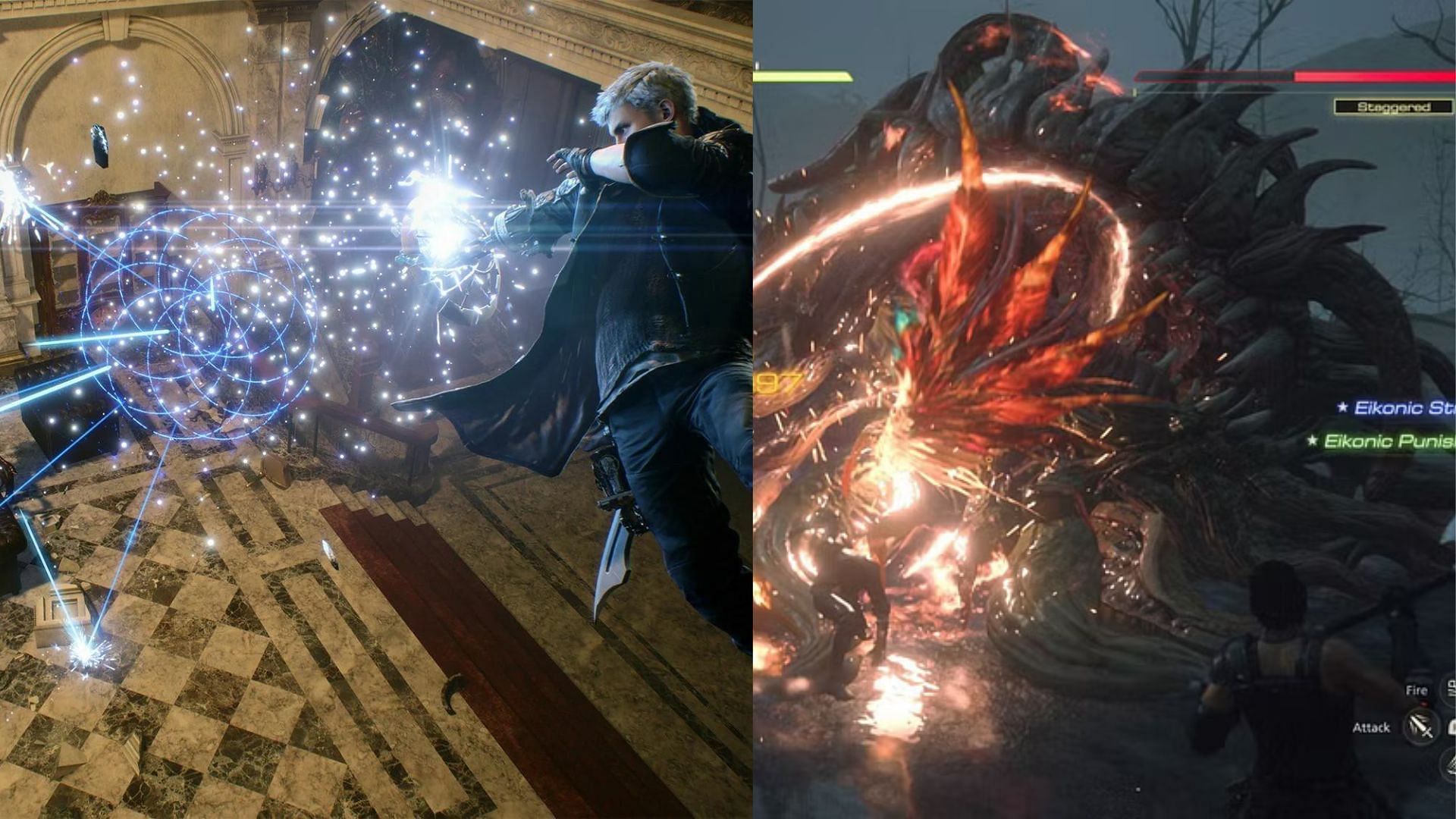 Combat Mechanics of Devil May Cry 5 vs Final Fantasy 16 (Image via Capcom and Square Enix)