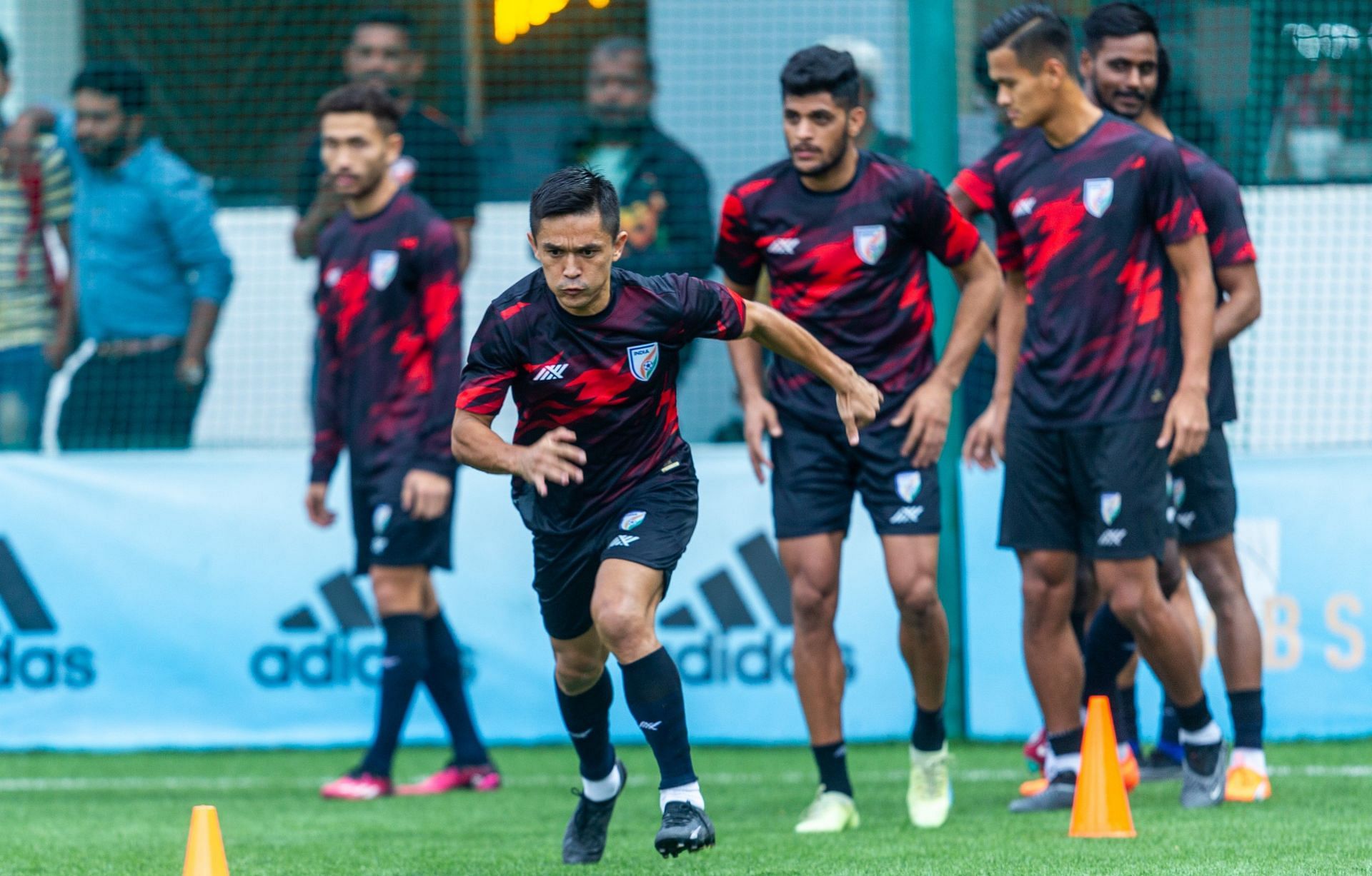 Indian players training ahead of their clash against Nepal.