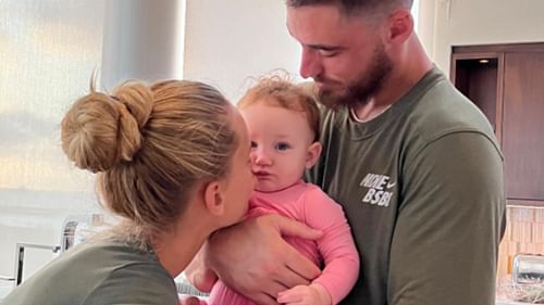 Cody Bellinger with Chase Carter and his first child.