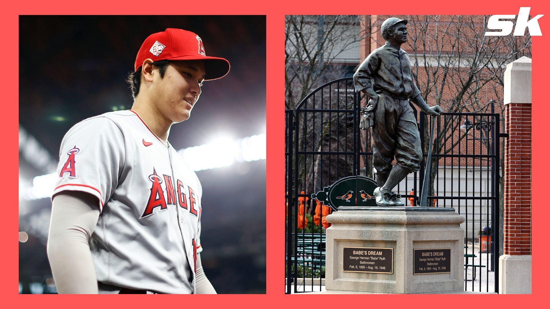 Shohei Ohtani of the LA Angels and Babe Ruth of the NY Yankees