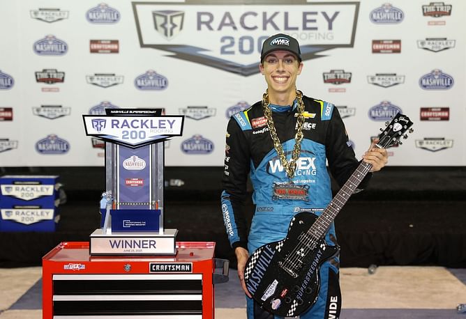 Carson Hocevar wins the NASCAR Truck Series race in Nashville and the $50k Triple Truck Challenge bonus