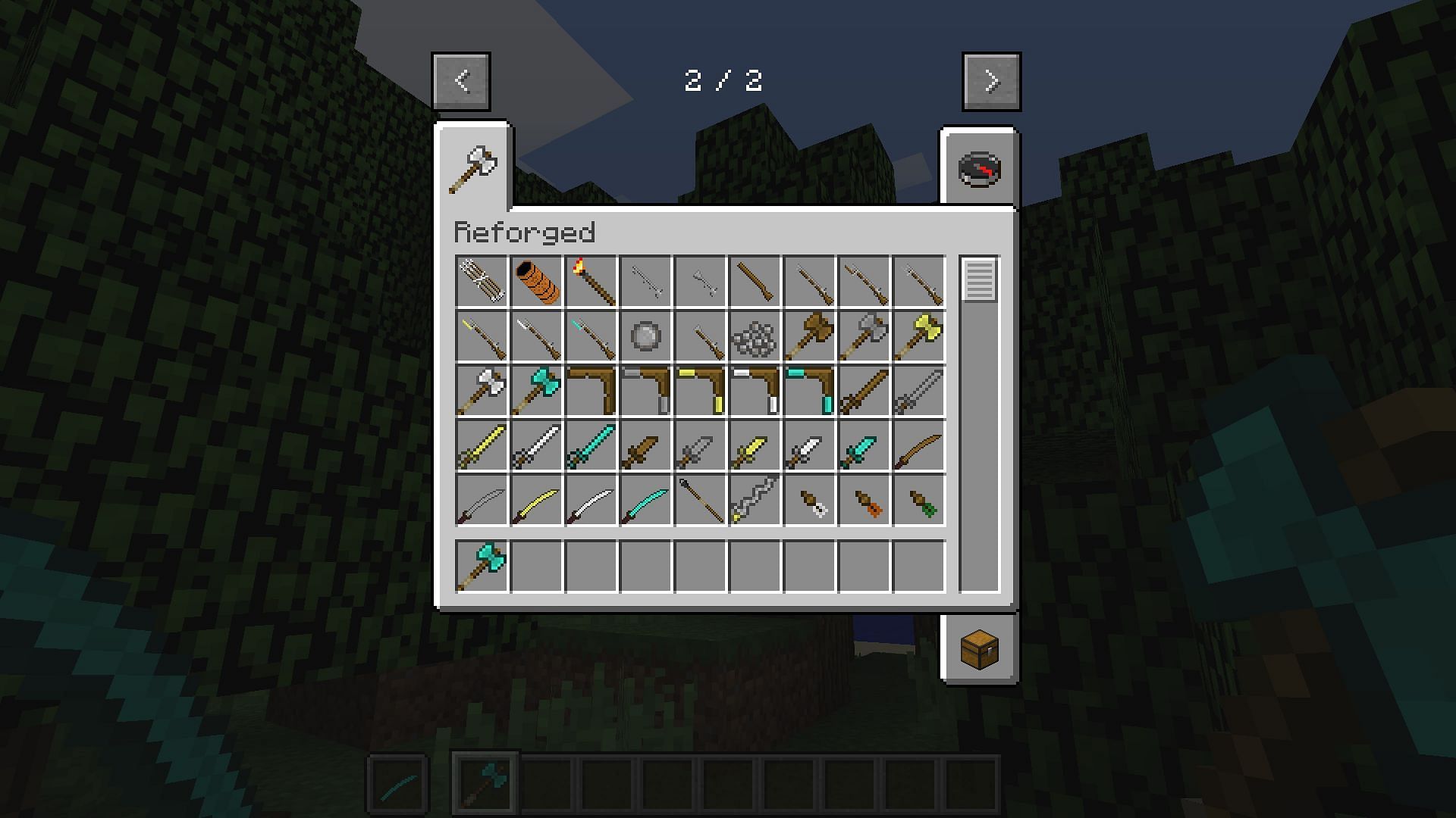 Weapons in reforged mod (Image via Mojang)
