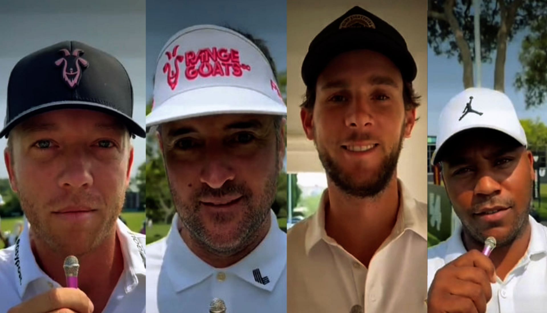 RangerGoat GC members Talor Gooch, Bubba Whatson, Thomas Pieters and Harold Varner III while answering their burning questions (Image via Twitter @RangeGoatsGC).