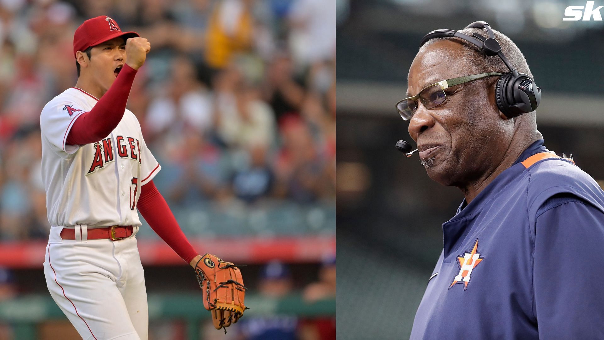 Shohei Ohtani of the Los Angeles Angels and Dusty Baker of the Houston Astros