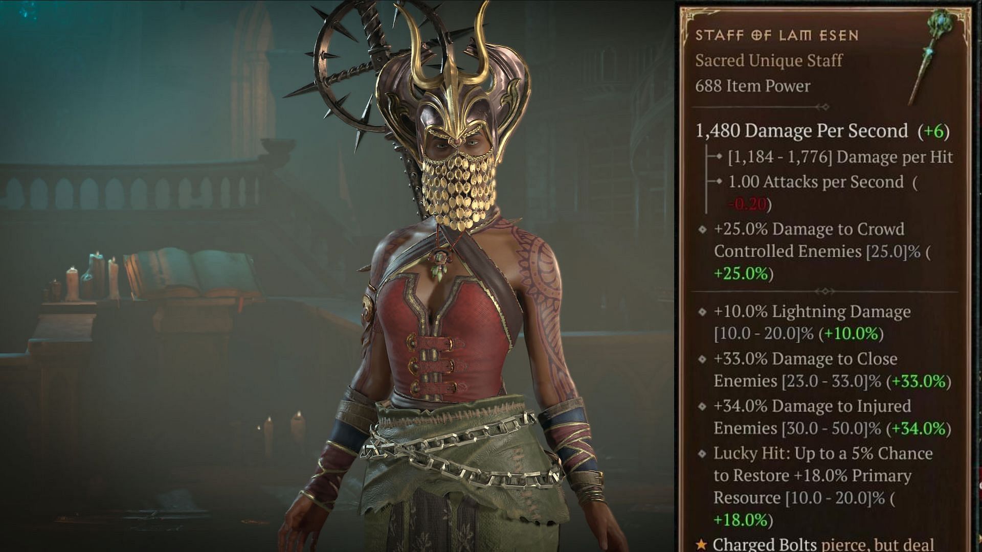 Staff of Lam Esen is a Unique item for the Sorcerer in Diablo 4 (Image via Blizzard Entertainment)