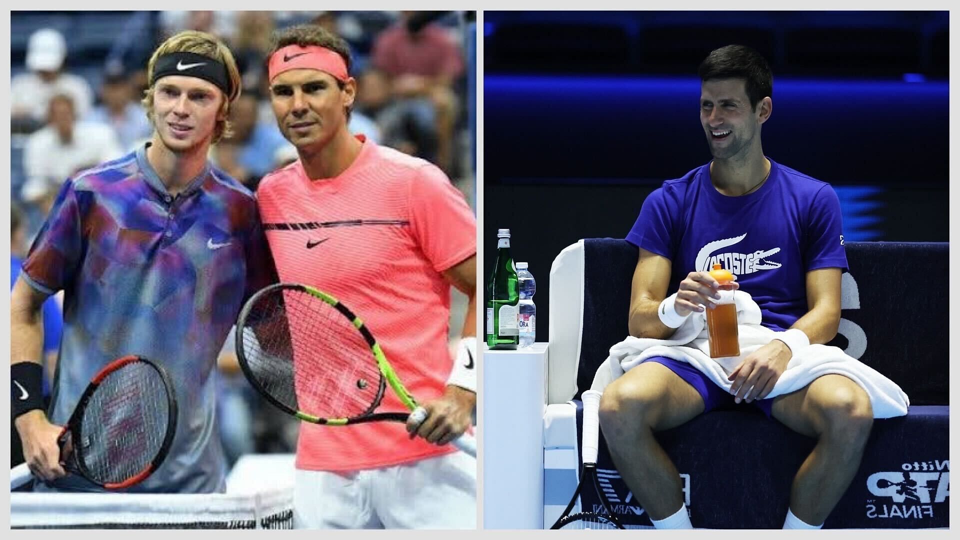 (From L-R) Andrey Rublev, Rafael Nadal and Novak Djokovic