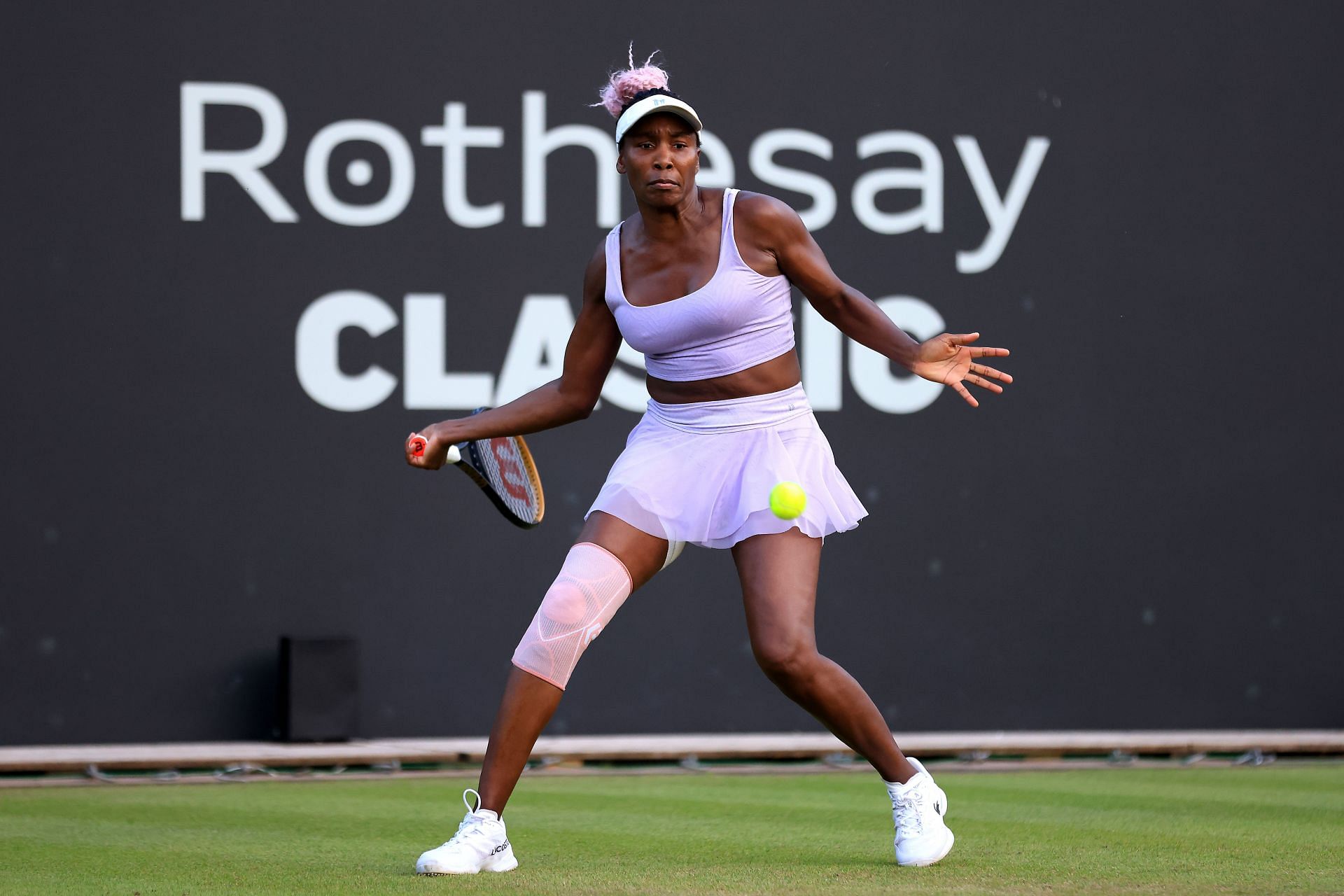 Venus Williams pictured with a knee strap at the Rothesay Classic Birmingham.