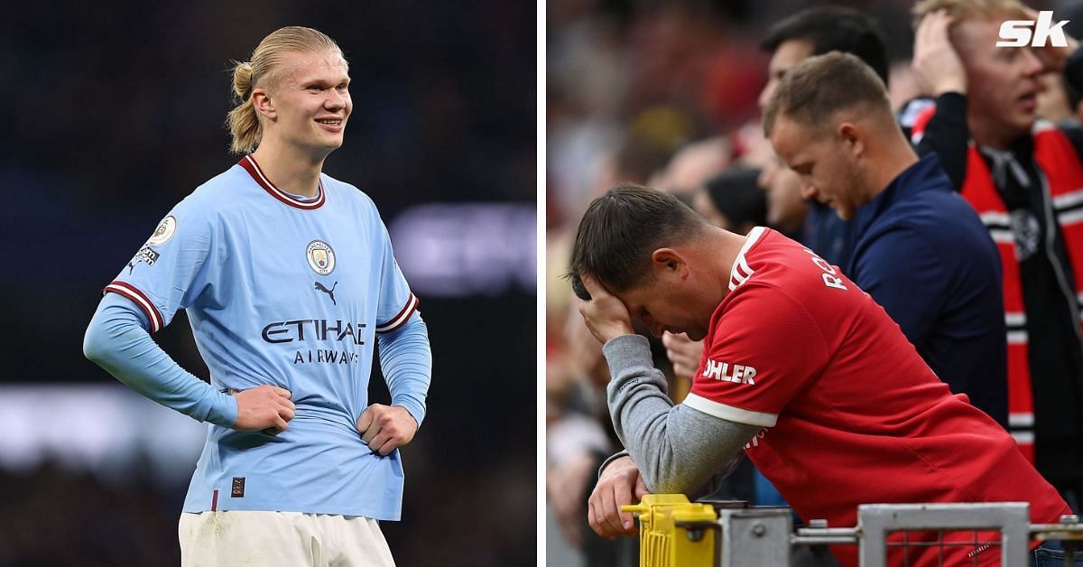 Erling Haaland gets up to mischief with a Manchester United fan.