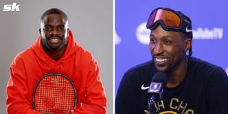 Frances Tiafoe congratulates Kentavious Caldwell-Pope on winning second NBA title