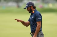 Max Homa lines up the putt during the Travelers Championship, Round Two