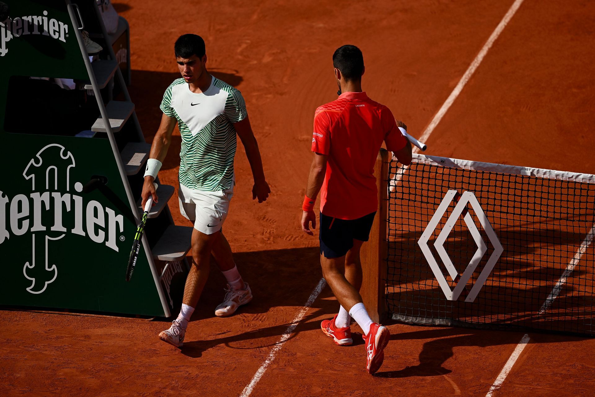 Novak Djokovic and Carlos Alcaraz at the 2023 French Open