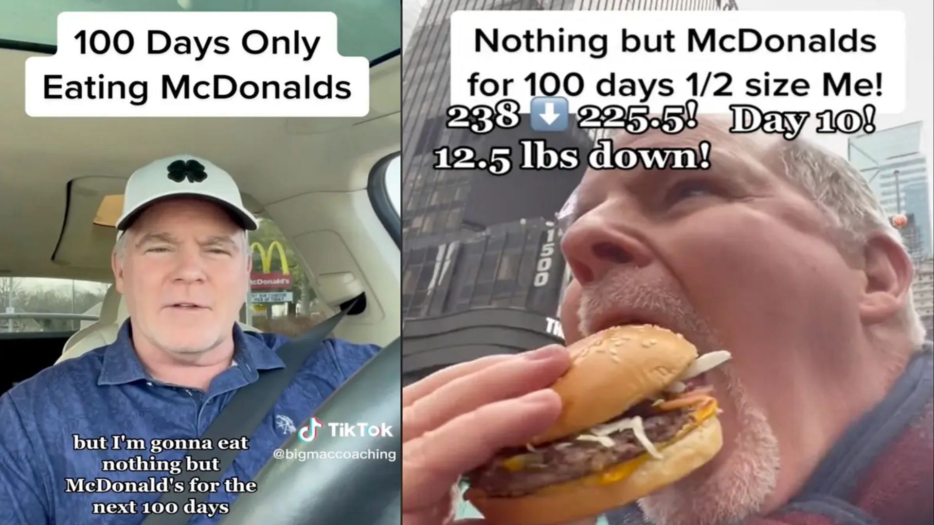 Kevin Maginnis claims to have lost over 58 pounds of weight with a McDonald-only diet for 100 days (Image via @bigmaccocahing on TikTok)