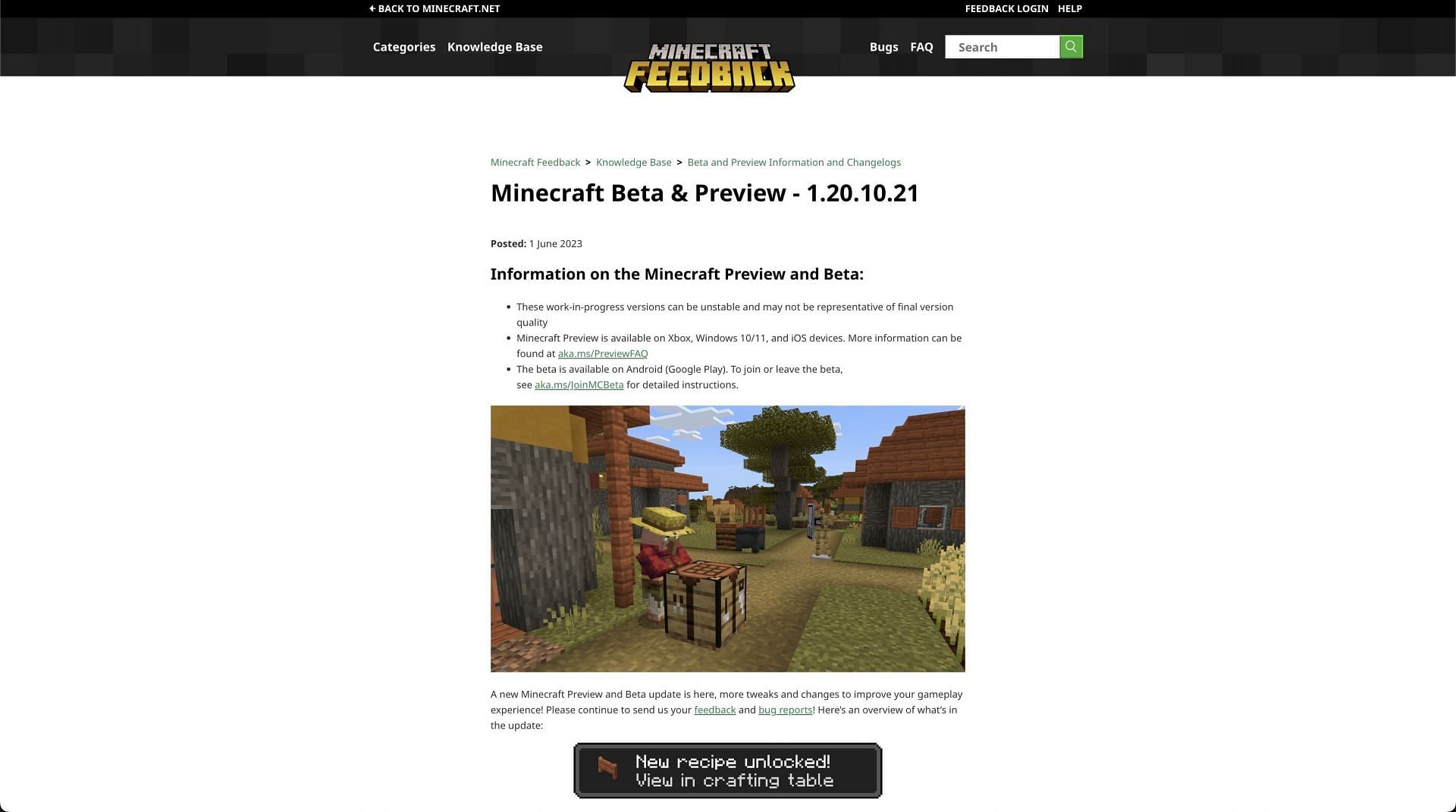 Newest Bedrock Preview (Image via Minecraft.net)