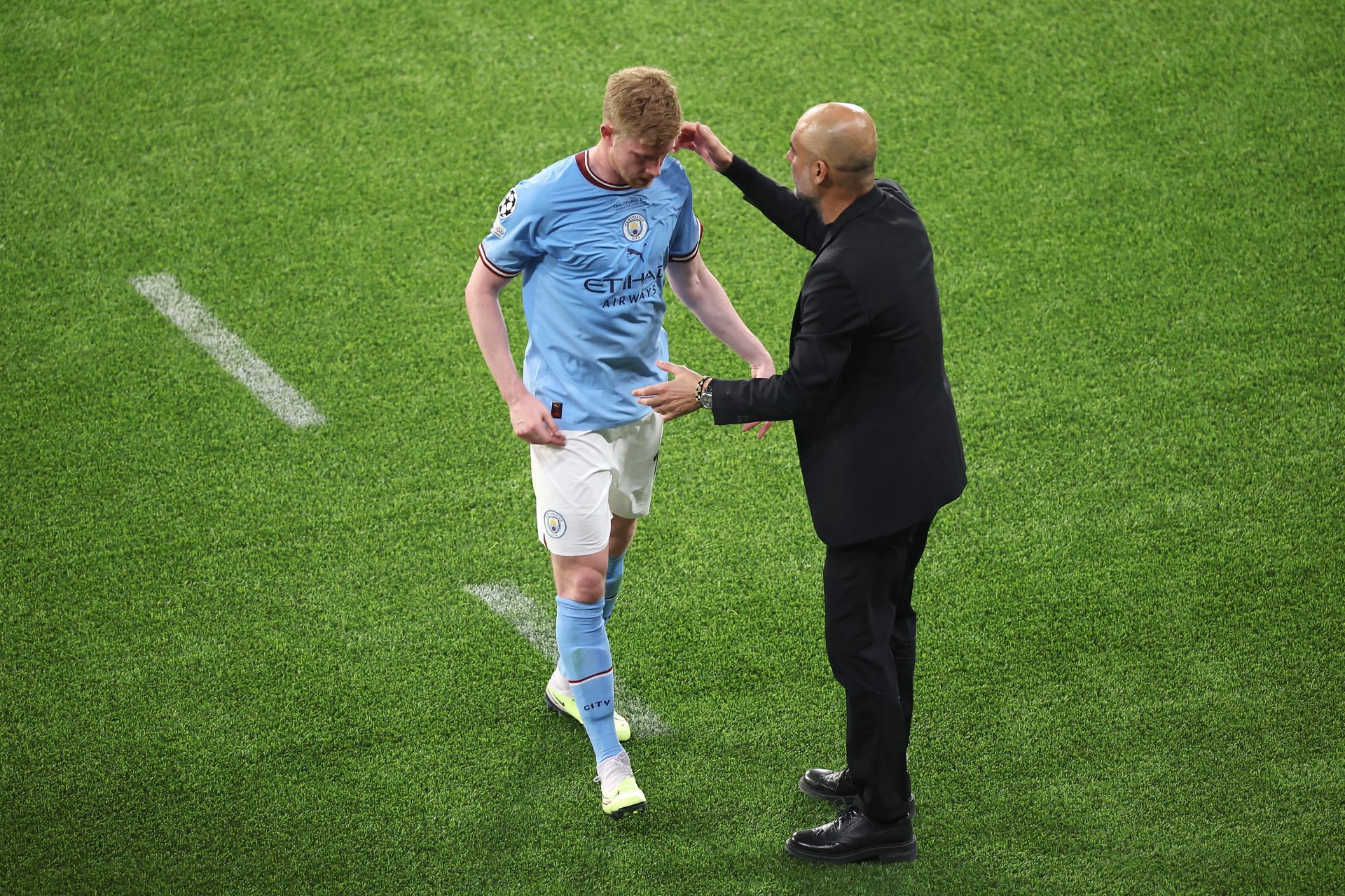 De Bruyne picked up a knock in the first half.