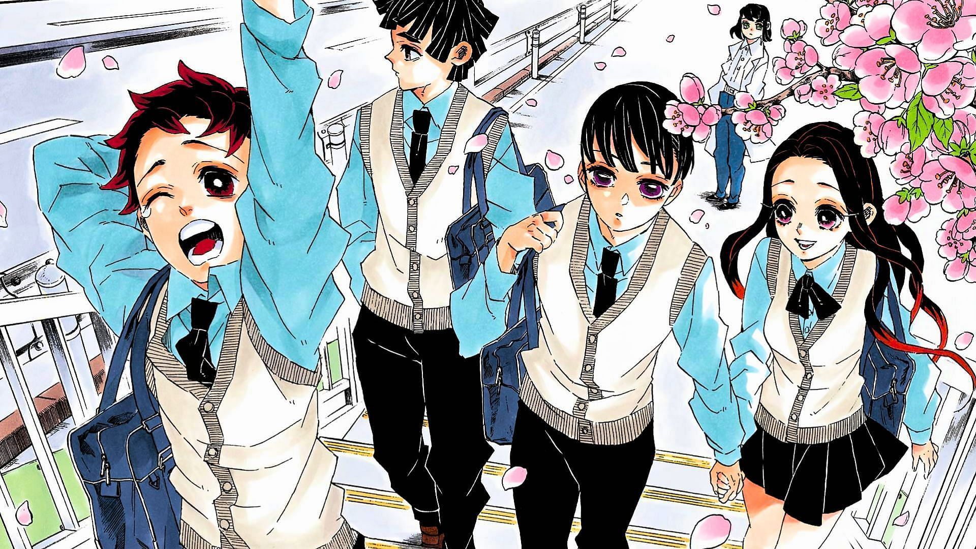 Toko Agatsuma( extreme right), In the ending of Demon Slayer manga (Image via Koyoharu Gotouge/Shueisha)
