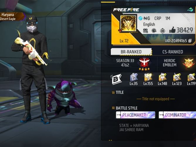 CRP Gaming's Free Fire ID, stats, rank, monthly income, and more