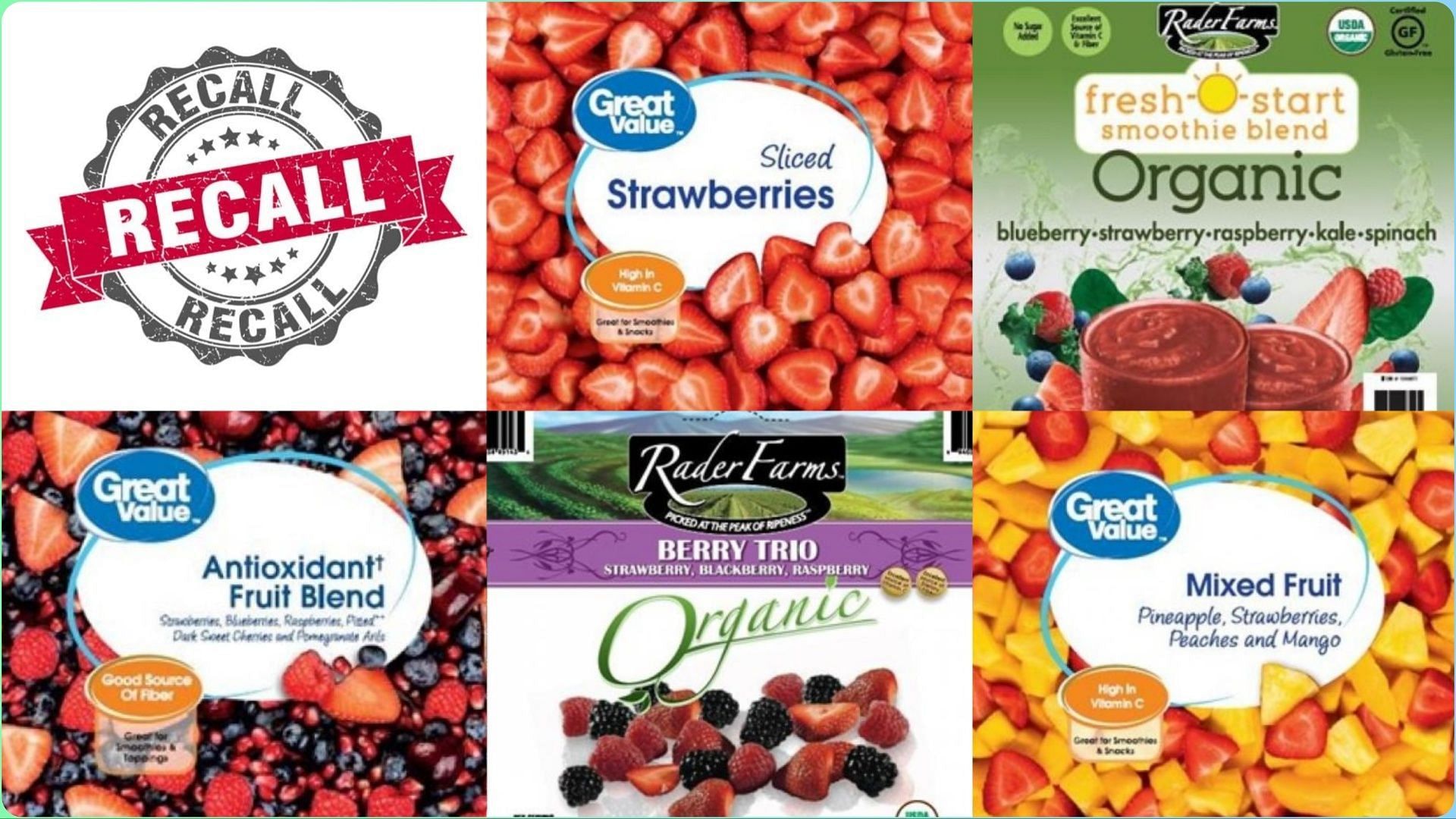 Willamette Valley Fruit Co. recalls Great Value and Rader Farms frozen fruit product over a potential Hepatitis A contamination concern (Image via FDA)