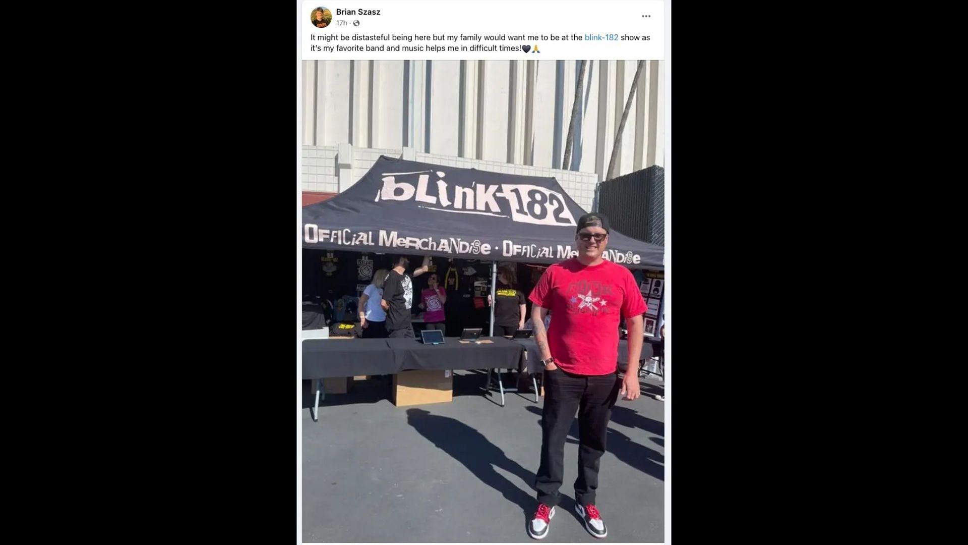 Screenshot of Brian attending a Blink 182 concert in a since-deleted post.