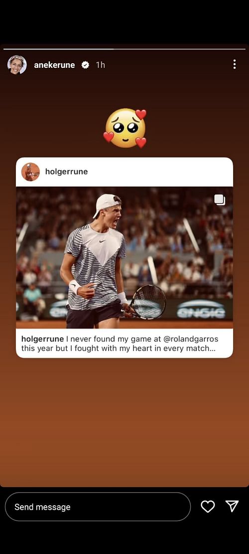 Holger Rune's mother Aneke's Instagram story