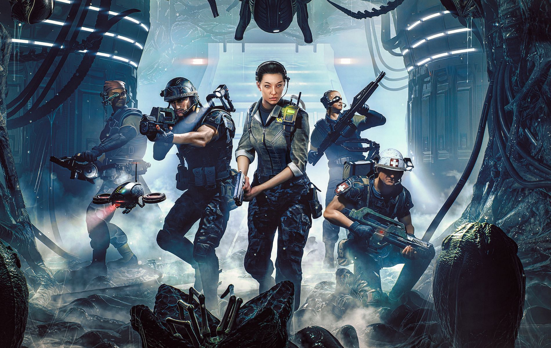 Aliens Dark Descent cover art featuring Colonial Marines squad