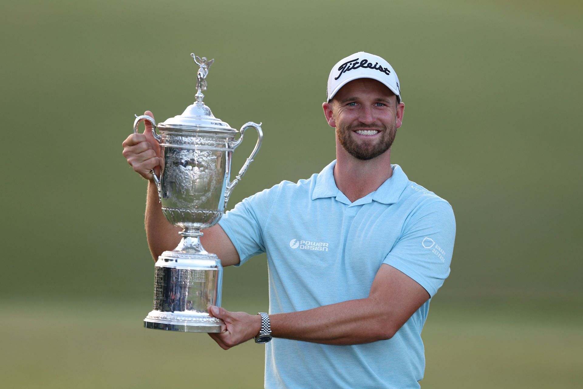 Wyndham Clark poses with the trophy after winning the 123rd U.S. Open Championship