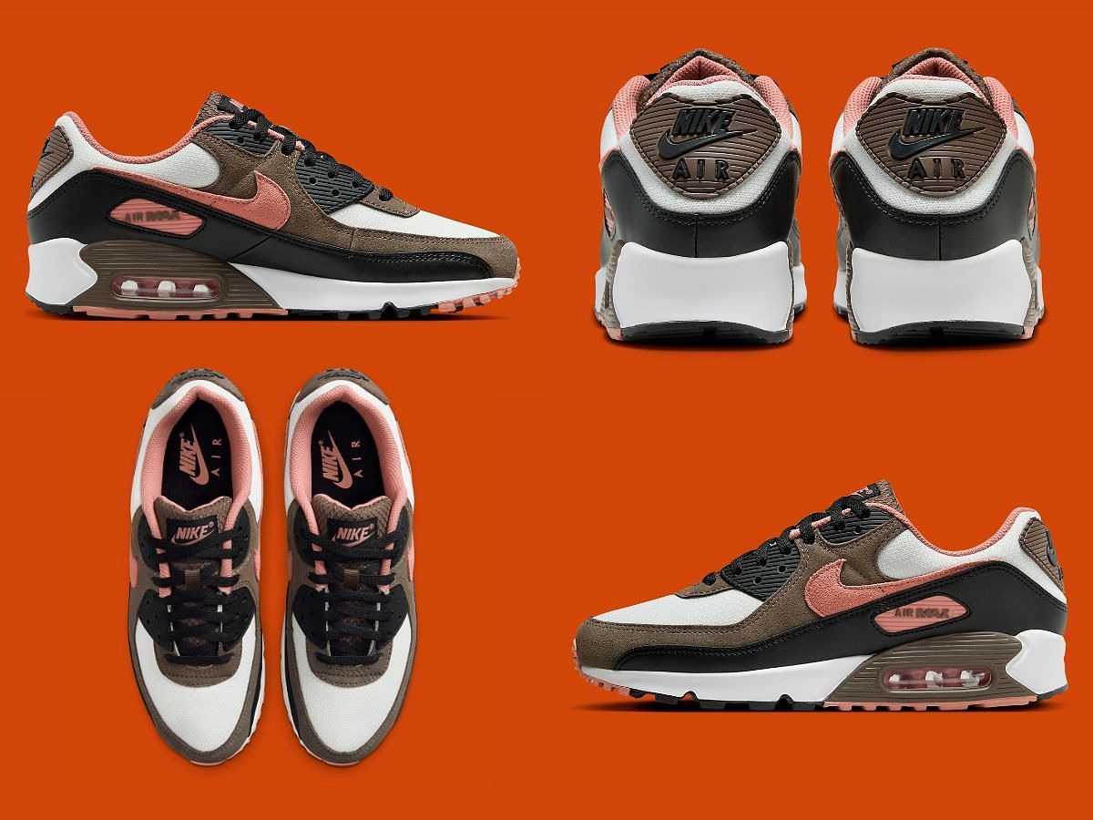 The upcoming Nike Air Max 90 &quot;Brown Terracotta&quot; sneakers feature red clay profile swooshes (Image via Sportskeeda)