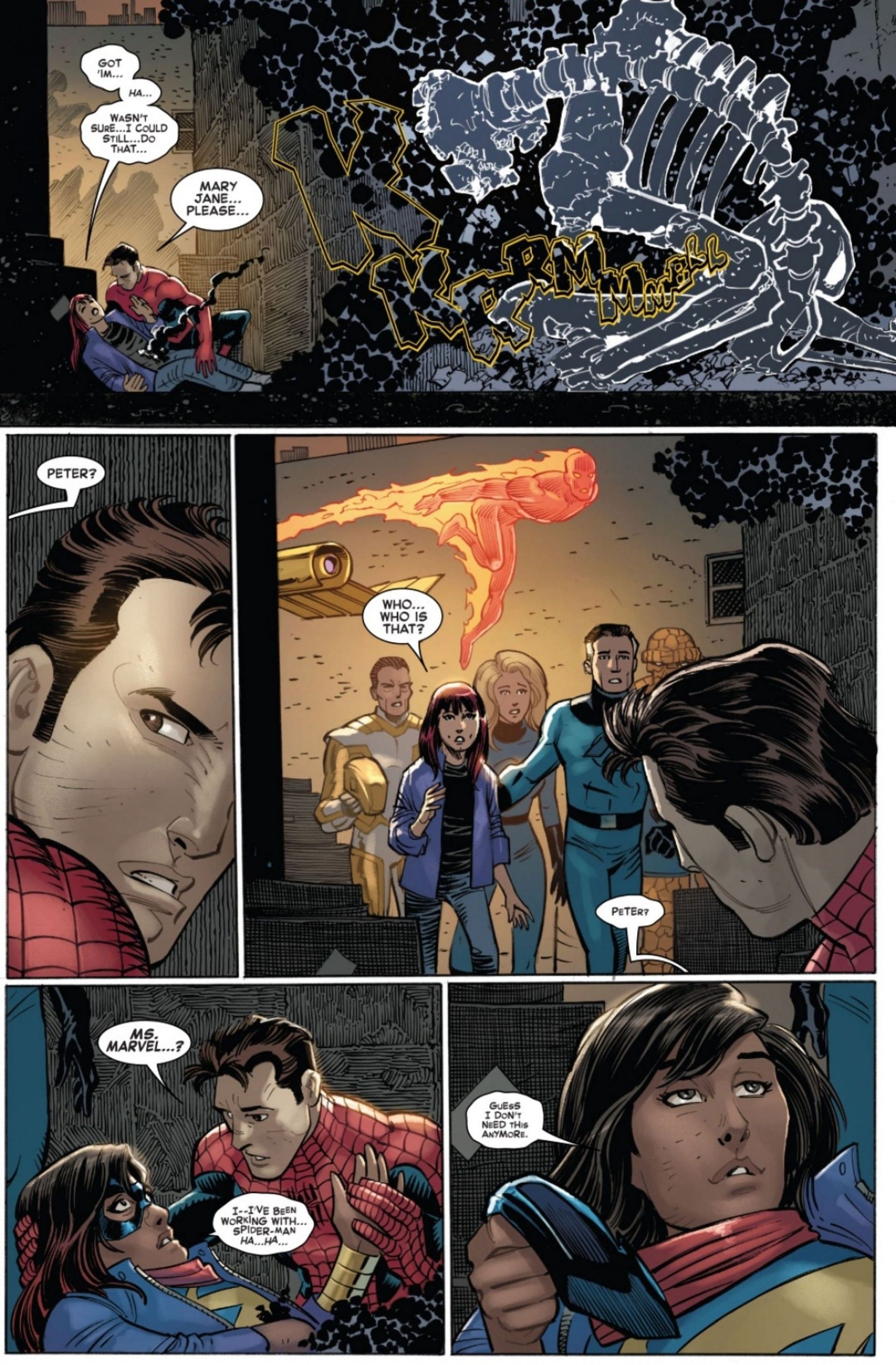 Peter finding out that Kamala has been stabbed (Image via Marvel Comics)