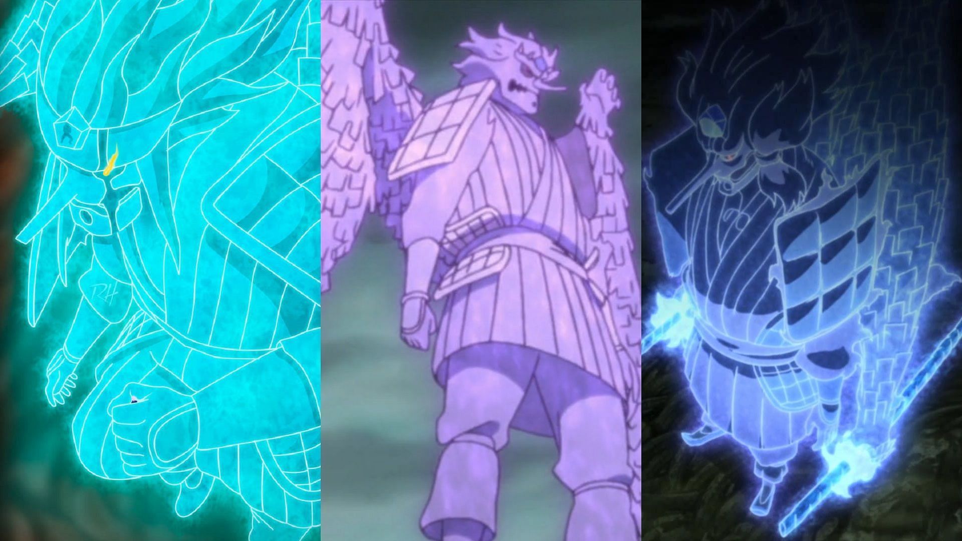 Kakashi, Sasuke, and Madara&#039;s Perfect Susanoo forms (Image via Studio Pierrot, Naruto)