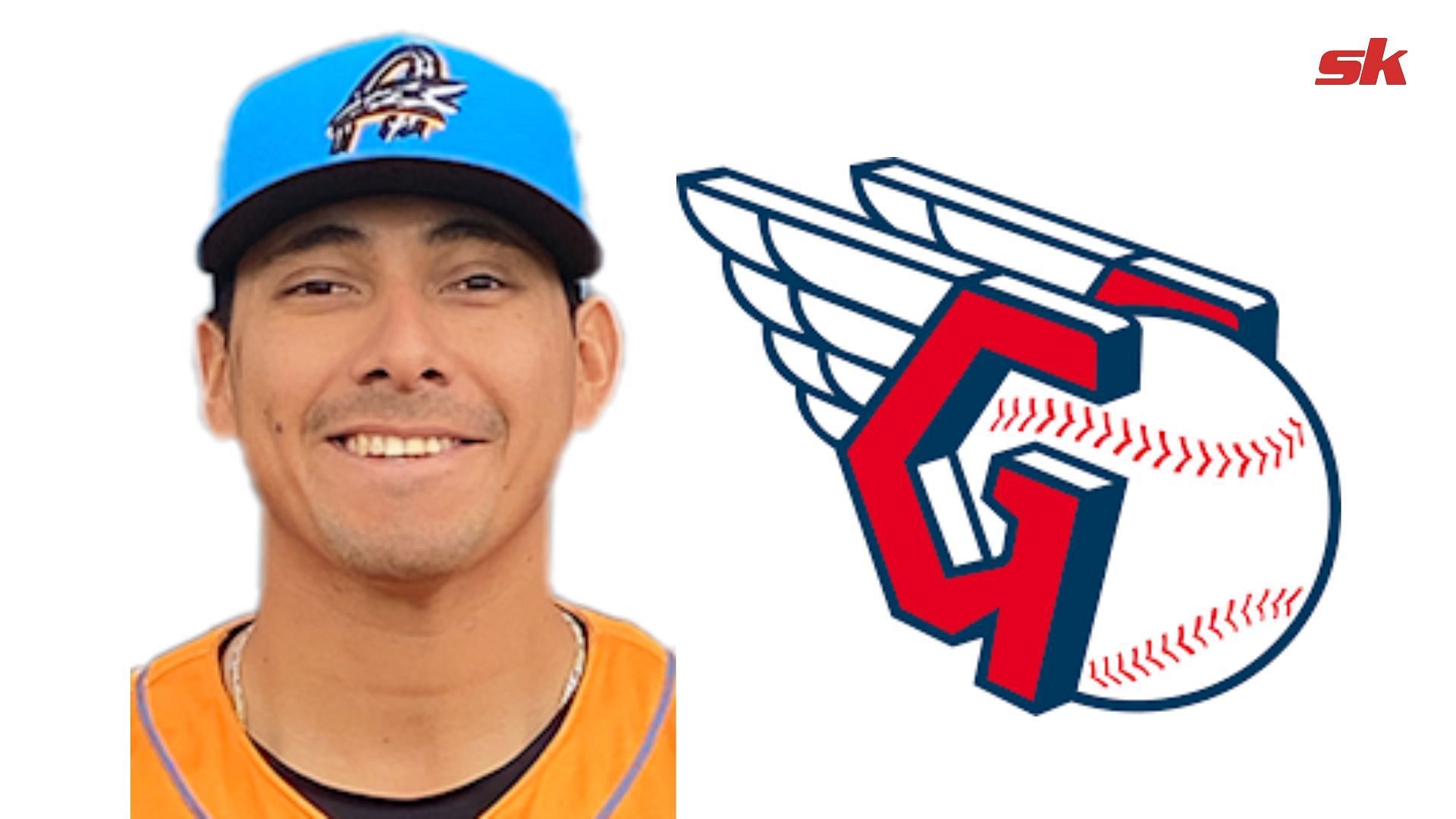 Jaime Arias of the Cleveland Guardians playing for the Double-A affiliate team Akron Rubberducks.