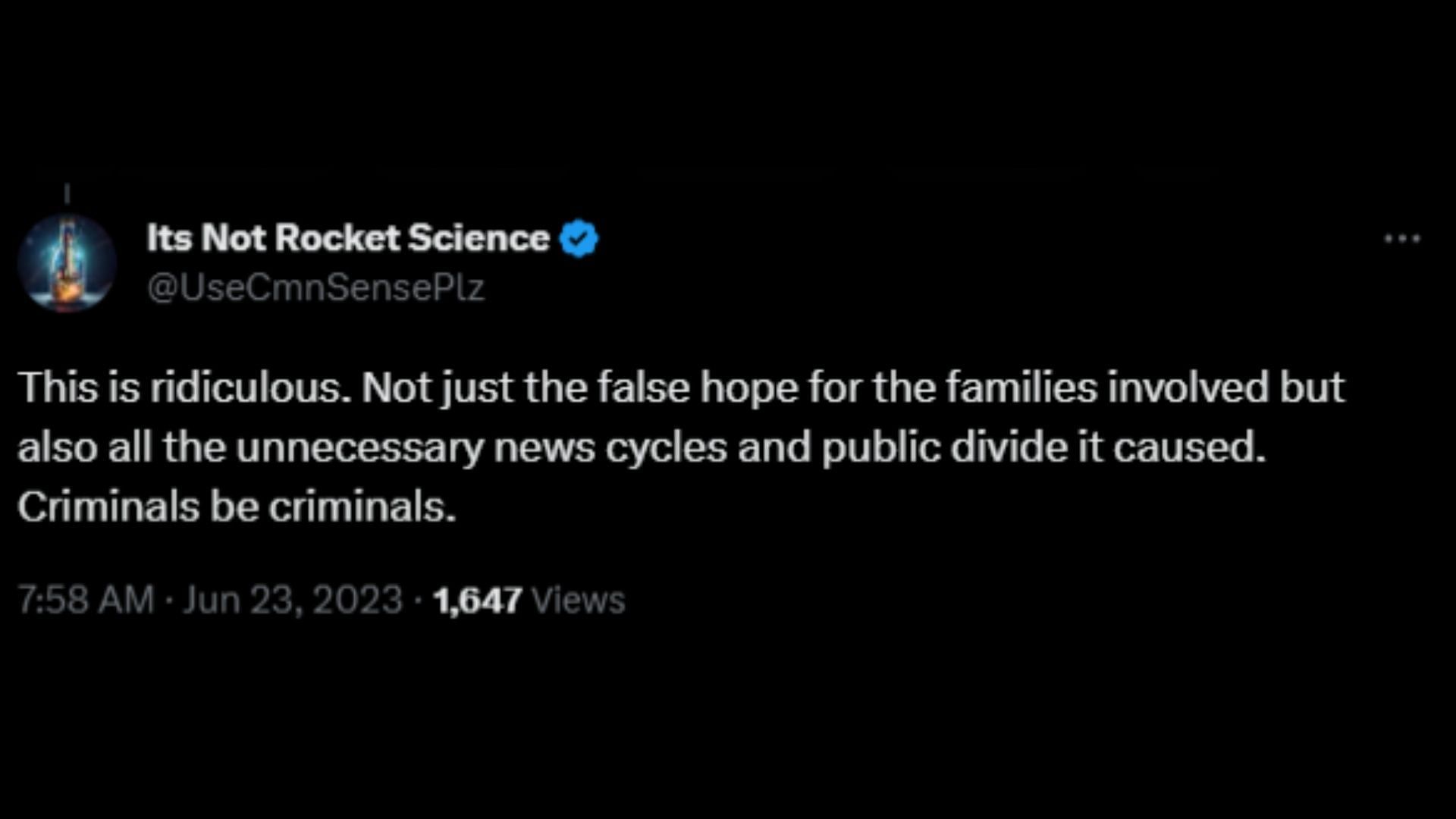 Screenshot of a Twitter user remarking on the authorities being already aware of the submarine&#039;s implode. (Photo via @EndWokeness/Twitter)