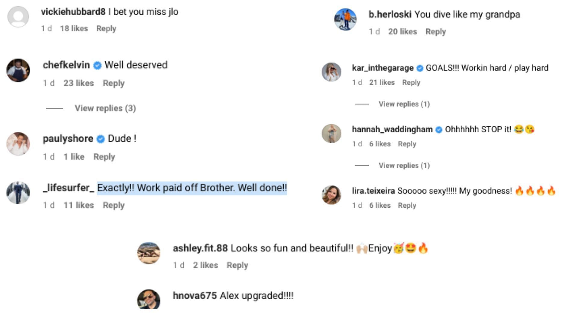 Fan comments on Alex Rodriguez&#039;s IG post.