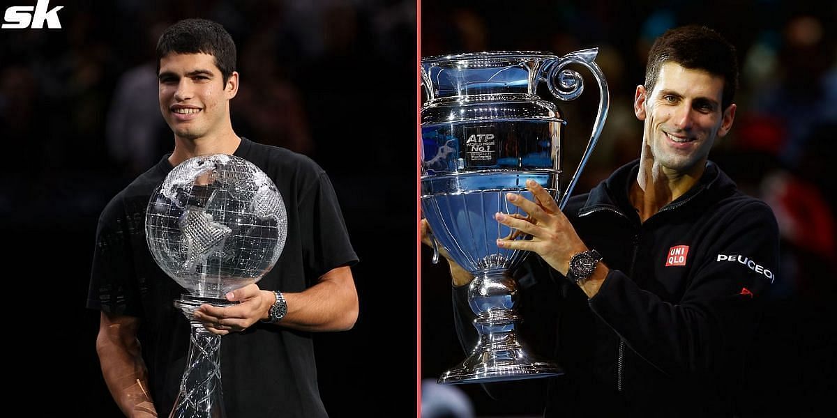 Carlos Alcaraz (L) and Novak Djokovic (R)