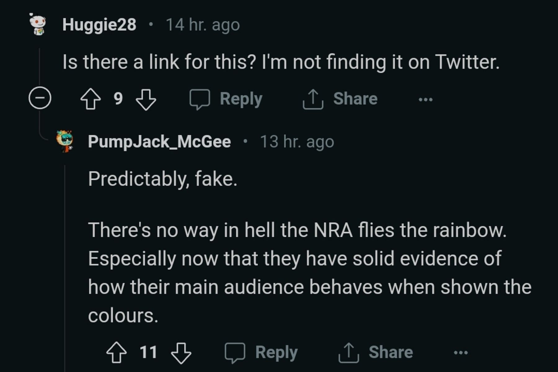 Netizens reacted to fake Pride tweet by the National Rifle Association. (Image via Reddit/@r/WhitePeopleTwitter)