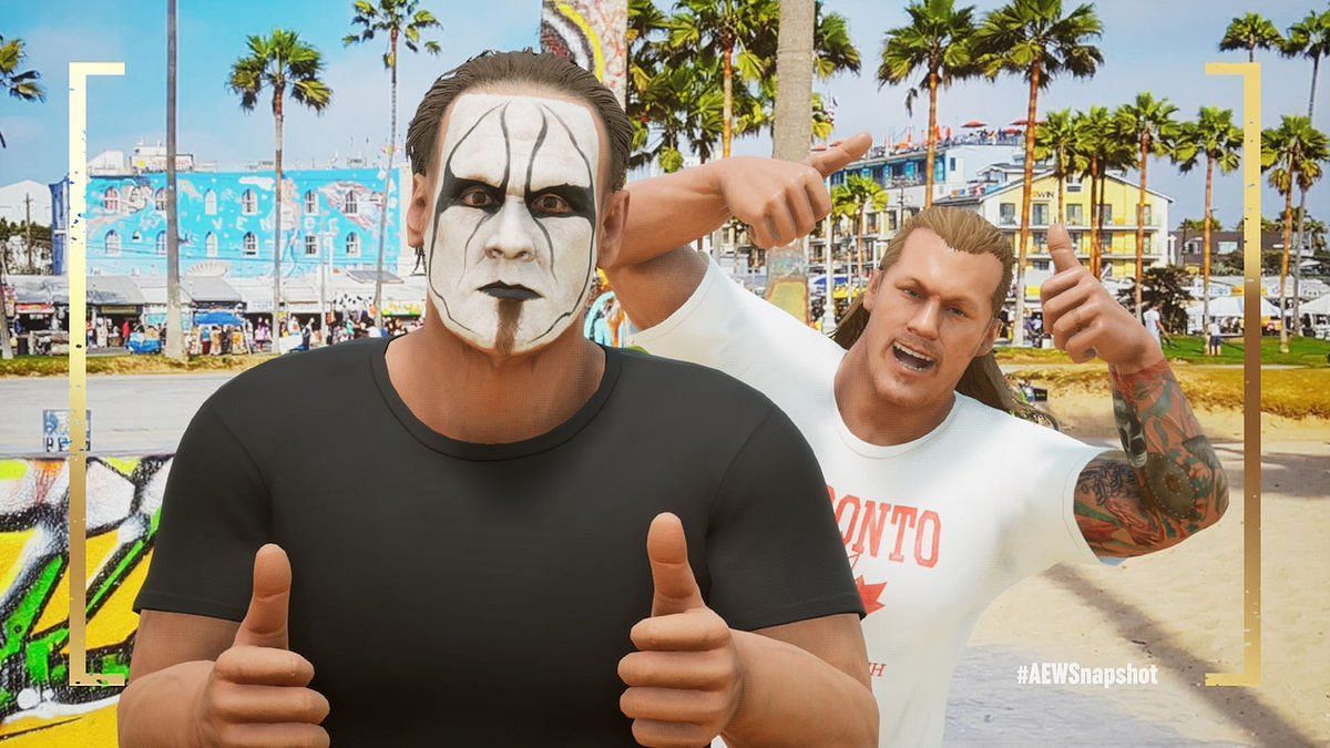 A screenshot of Sting and Chris Jericho from AEW Fight Forever (Image via Twitter/TheSDHotel)