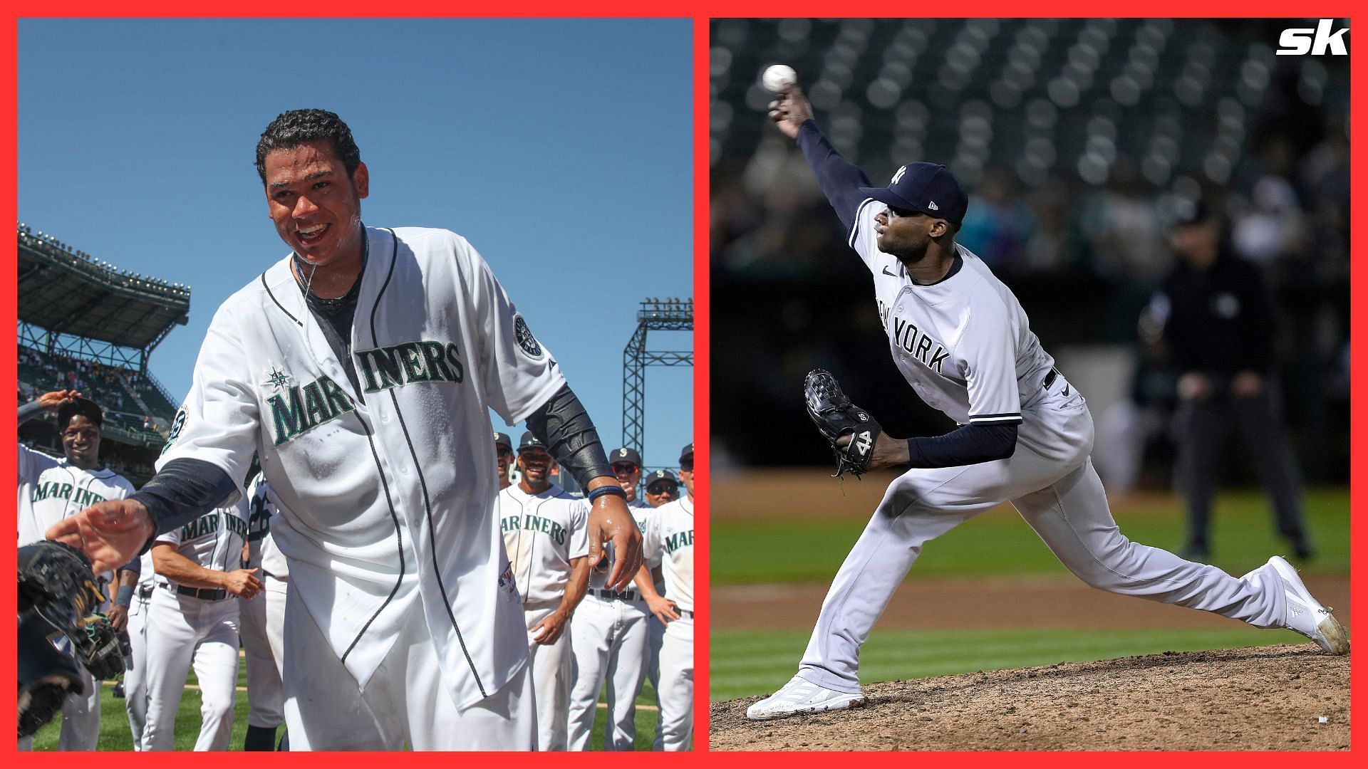Starting pitcher Felix Hernandez of the Seattle Mariners was dowsed with water after throwing a perfect game against the Tampa Bay Rays in 2012