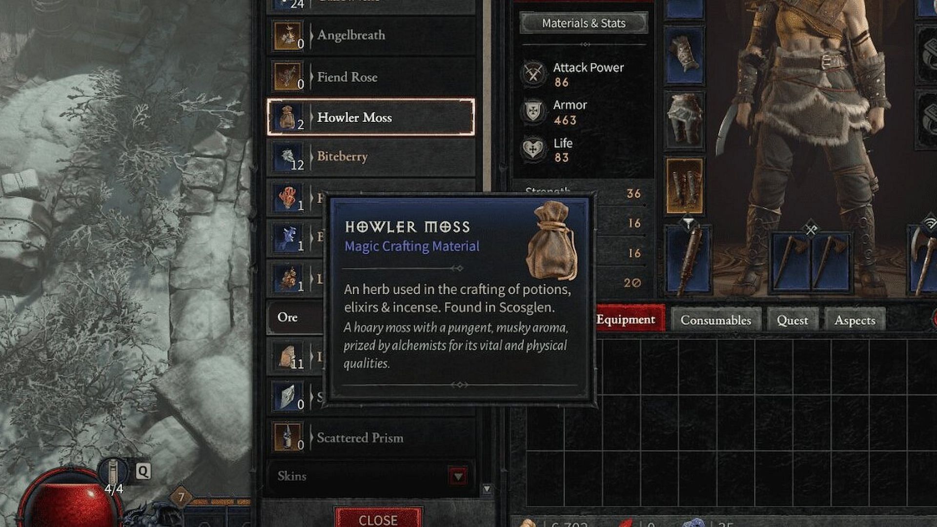 Howler Moss is useful in crafting potions and elixirs (Image via Diablo 4)