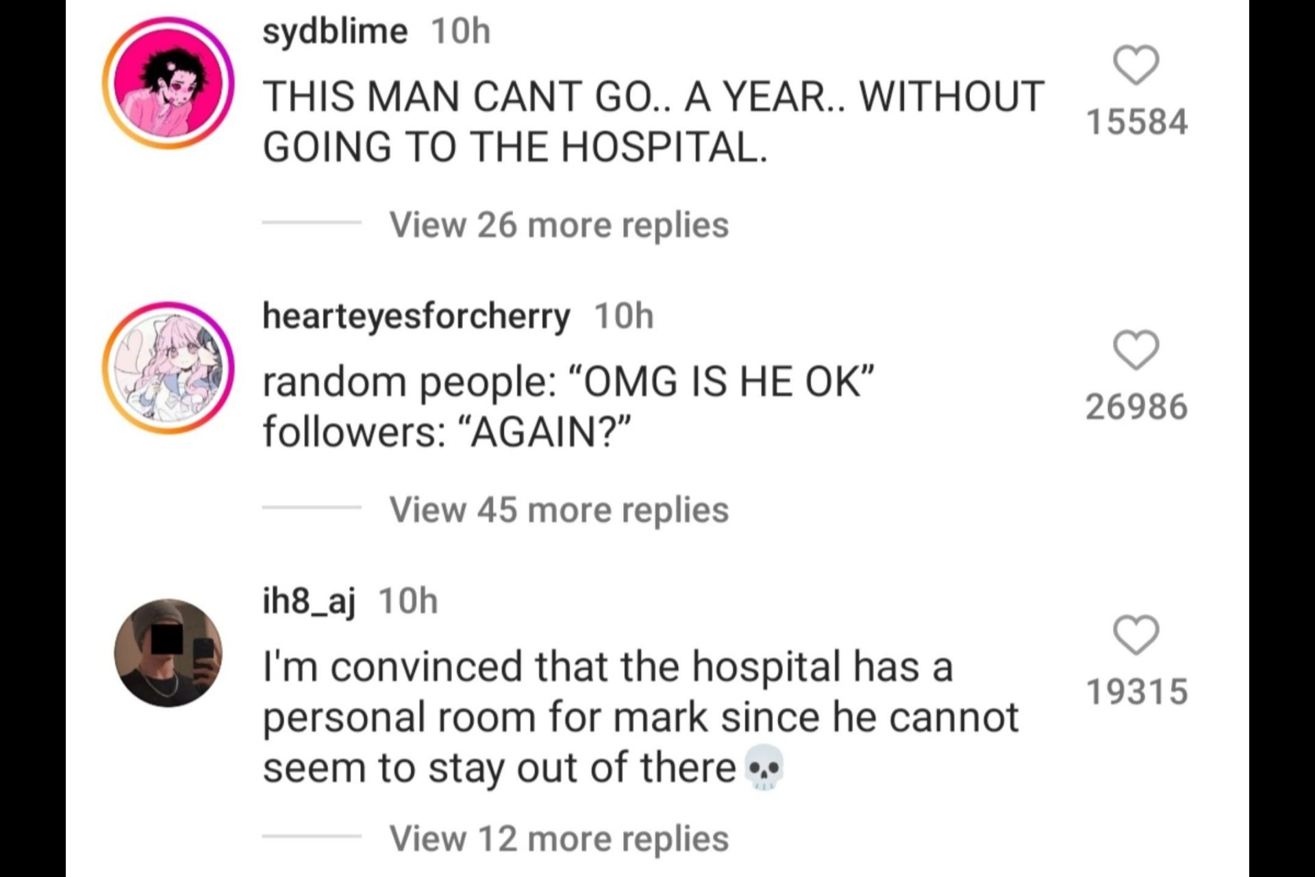 Netizens react to the YouTuber&#039;s hospitalization with red eyes. (Image via Instagram/@markiplier)