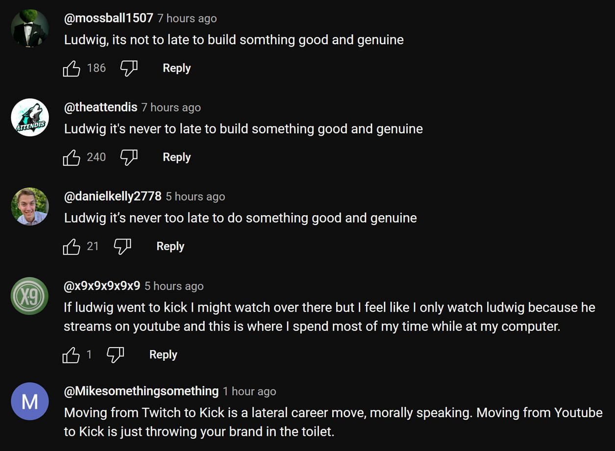Fans sharing their thoughts on the streamer&#039;s clip (Image via Ludwin Clips/YouTube)