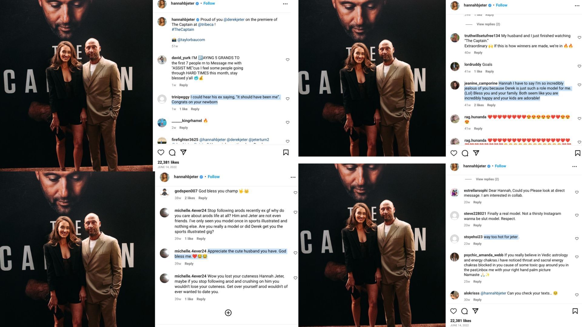 Fan reactions on Hannah Jeter&#039;s 2022 IG post.