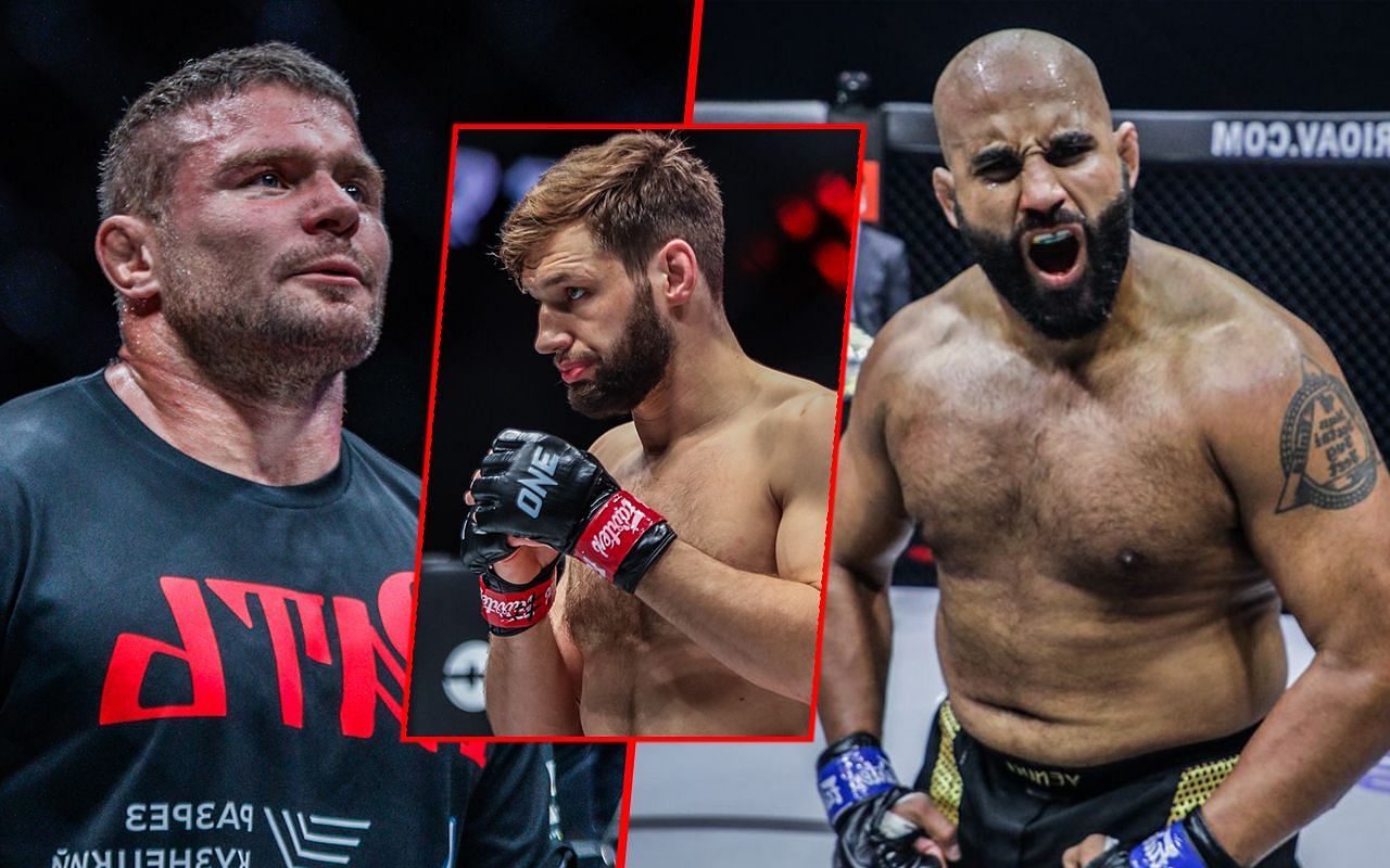 Anatoly Malykhin (L) / Reinier de Ridder (C) / Arjan Bhullar (R) -- Photo by ONE Championship