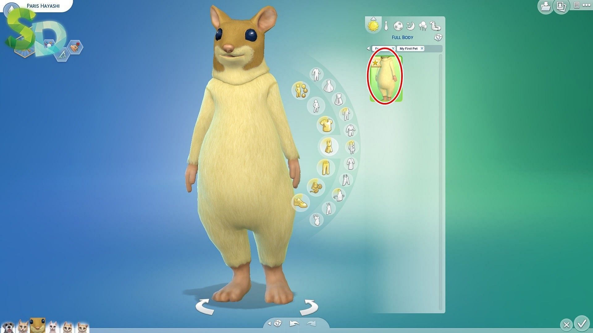 An adorable hamster enjoying a moment of playfulness (Image via The Sims 4)